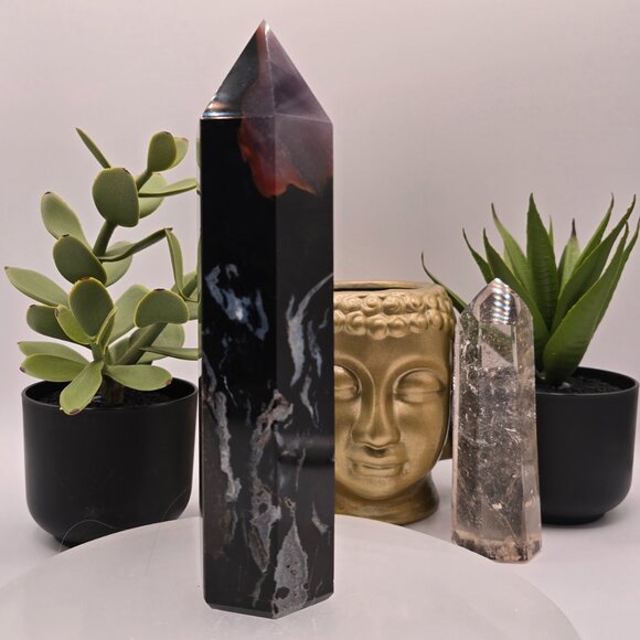 Black Zebra Agate Tower – Balance, Strength & Grounded Harmony 🖤🤍✨